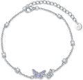 wholesale 925 Sterling Silver Anklet with Purple Butterflies and CZs for Women-0-0