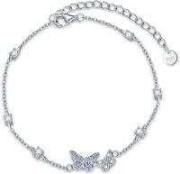 wholesale 925 Sterling Silver Anklet with Purple Butterflies and CZs for Women-Two Butterfly-Bracelet7''-9''