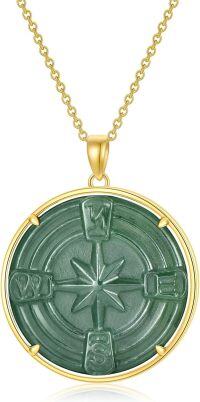wholesale 14K Gold Plated 925 Sterling Silver Jade Compass Necklace for Women - Hypoallergenic Lucky Jewelry Gift-F-Green Jade