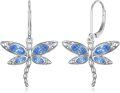 wholesale 925 Sterling Silver Blue Crystal Dragonfly Leverback Dangle Earrings-0-0