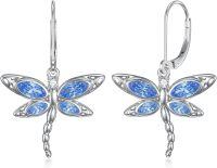 wholesale 925 Sterling Silver Blue Crystal Dragonfly Leverback Dangle Earrings-Dragonfly