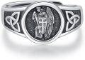 wholesale Sterling Silver & Black Stone St. Michael Ring, Adjustable Templar Ring for Men, Hypoallergenic, Nickel-Free, Lead-Free, Durable Carving, Size US 7-9-0-0