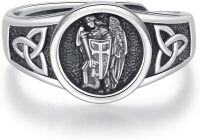 wholesale Sterling Silver & Black Stone St. Michael Ring, Adjustable Templar Ring for Men, Hypoallergenic, Nickel-Free, Lead-Free, Durable Carving, Size US 7-9-St Michael 4