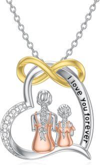 wholesale 925 Sterling Silver & Cubic Zirconia Mother Daughter Necklace Set with Infinity Heart Pendant - I Love You Forever Engraved - Gift for Mom Grandma Wife-Mother Daughter