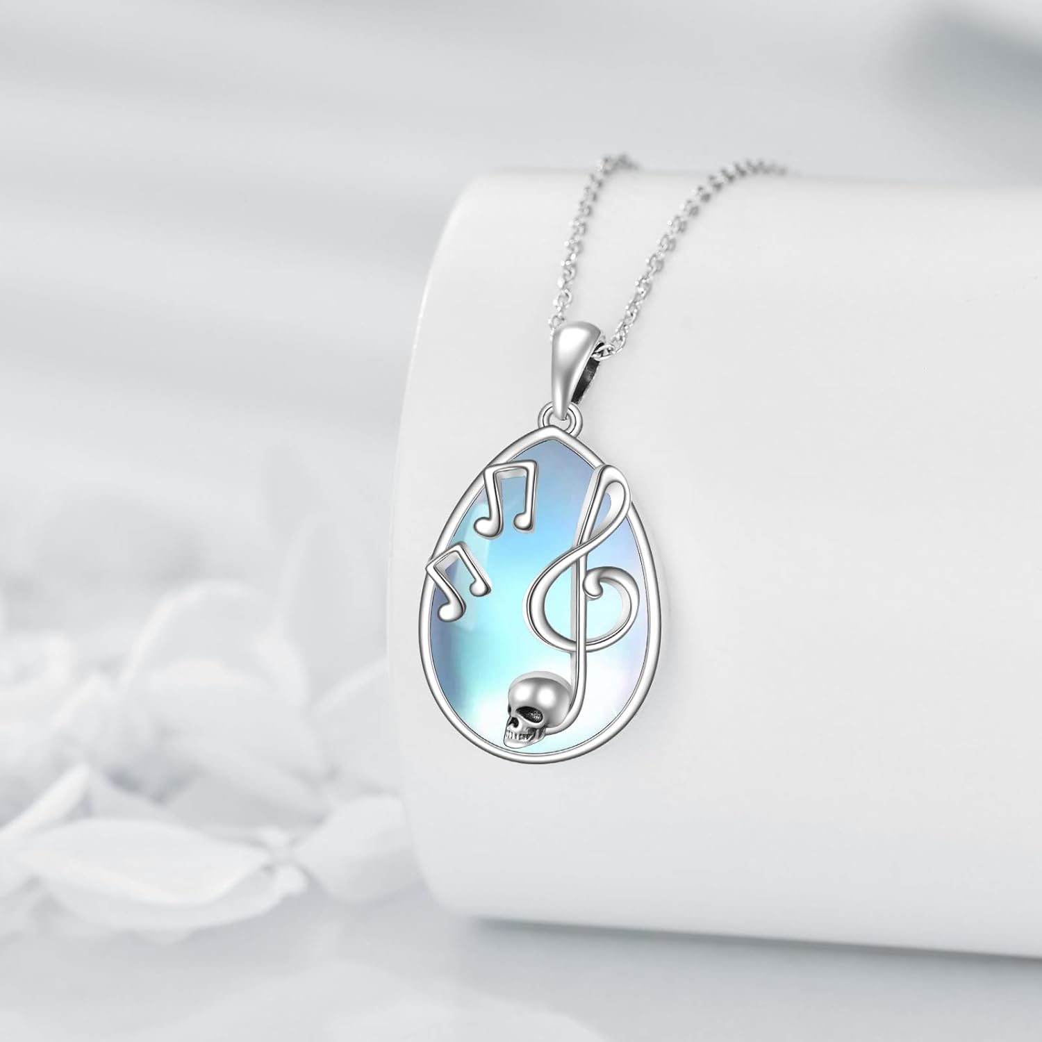 wholesale 925 Sterling Silver Musical Note & Treble Clef Pendant with Blue Opal Stone Necklaces for Women Music Lover Gifts-0-4