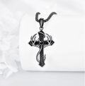 wholesale 925 Sterling Silver Antler Cross Pendant Necklace with Black Stone and Chain-0-2