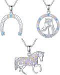 wholesale 925 Sterling Silver Pendant Necklaces - Horseshoe Unicorn Head & Running Horse Charms with Colorful Crystals and 18+2 Chains (Set of 3)-0-0