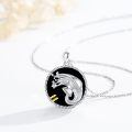 wholesale 925 Sterling Silver Aquarius Zodiac Pendant Necklace Black Onyx Platinum Plated-0-3