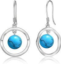 wholesale 925 Sterling Silver Turquoise Round Drop Earring for Women -Silver-Hammered Circle