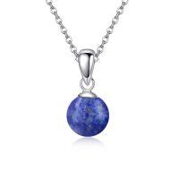 wholesale 925 Sterling Silver Purple Amethyst Round Bead Pendant Necklace-Lapis Lazuli