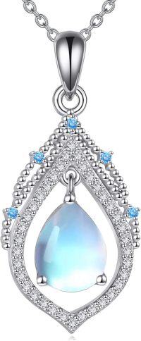 wholesale 925 Sterling Silver Blue Opal Butterfly Teardrop Pendant Necklace-Moonstone Necklace
