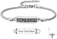 wholesale S925 Sterling Silver & Hypoallergenic Bee Cremation Urn Bracelet for Ashes, Adjustable Chain, Engravable Memorial Jewelry-Bee-Text