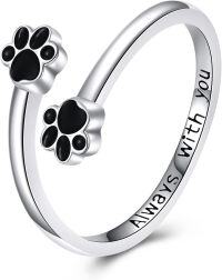 wholesale 925 Sterling Silver Stone French Bulldog Adjustable Ring for Women-Paw Print Ring