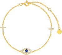 wholesale 14K Gold Cross & Heart Charm Evil Eye Adjustable Bracelet (Size: S/M/L/XL)-Evil Eye A