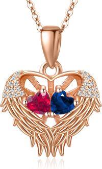 wholesale Sterling Silver 2 Birthstones Angel Wings Necklace for Women-07-09-Jul-Sept
