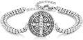 wholesale 925 Sterling Silver  St Benedict Cross Charm Bracelet with 9+3 Link Chain-0-0