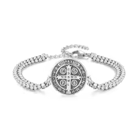 wholesale 925 Sterling Silver  St Benedict Cross Charm Bracelet Wholesale with 9+3 Link Chain-St.Benedict