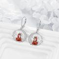 wholesale 925 Sterling Silver Red Enamel Fox Drop Earrings for Women Girls  4cm Long-0-2