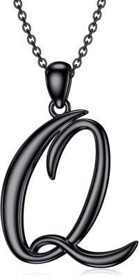 wholesale Sterling Silver 26 Letter Pendant Necklace-Letter Q-black gold plated