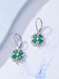wholesale 925 Sterling Silver Green Crystal Heart-Shaped Shamrock Drop Earrings Irish Celtic Knot  for Women Girls-0-2