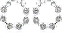wholesale 925 Sterling Silver Daisy Flower Hoop Earrings - Cute Small  for Women and Girls-Daisy earrings