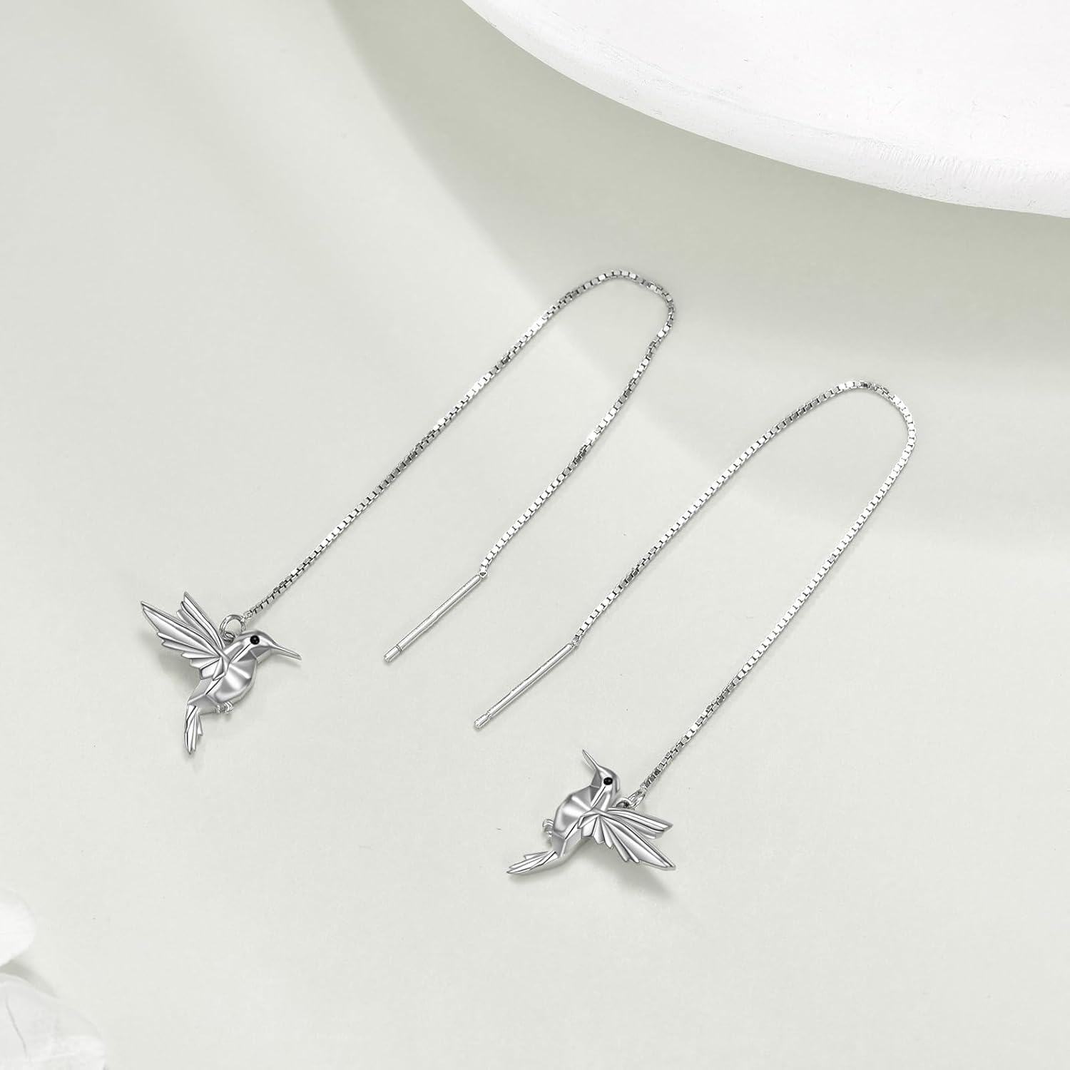 925 Sterling Silver Origami Tassel Drop Dangle Earrings Hummingbird Threader Jewelry Gift-0-3