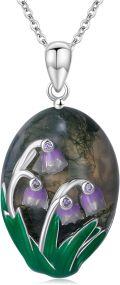 wholesale 925 Sterling Silver Purple Moss Agate Floral Pendant Necklaces for Women-0-0