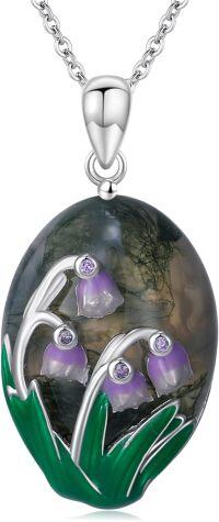 wholesale 925 Sterling Silver Purple Moss Agate Floral Pendant Necklaces for Women-Purple Snowdrop flower
