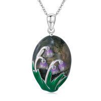wholesale 925 Sterling Silver Purple Moss Agate Floral Pendant Necklaces for Women-Purple Snowdrop flower