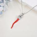 wholesale 925 Sterling Silver Crowned Red Coral Horn Pendant Necklaces Lucky Charm s for Women and Girls-0-1