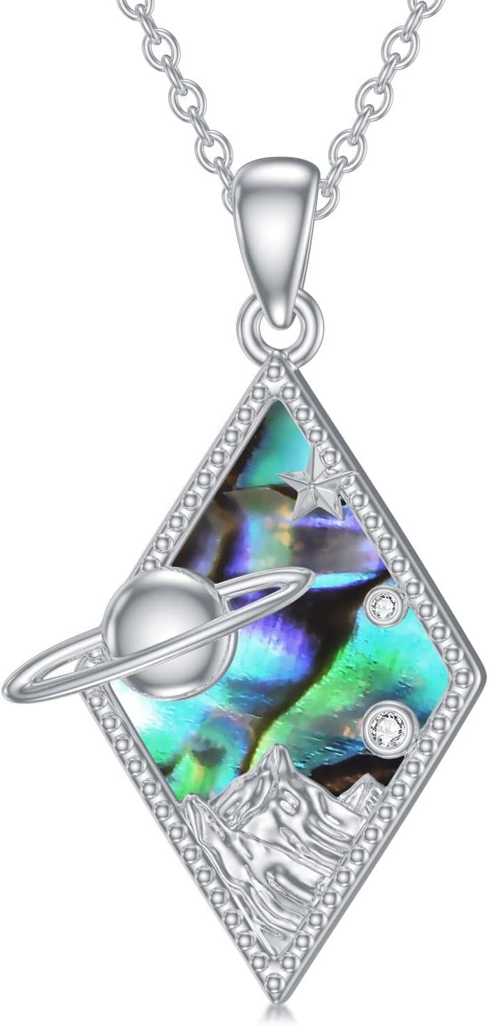 925 Sterling Silver Rotatable Abalone Shell Mountain Pendant Necklace for Women Hikers and Campers-0-0