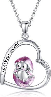 wholesale 925 Sterling Silver Penguin Heart Pendant Necklace with Enamel and Cubic Zirconia Gifts for Women-U-Bunny