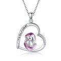 wholesale 925 Sterling Silver Heart Necklace With Pink Bear And Engraved Message-0-0