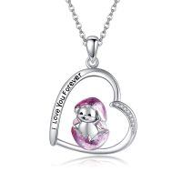 wholesale 925 Sterling Silver Heart Necklace With Pink Bear And Engraved Message-U-Bunny