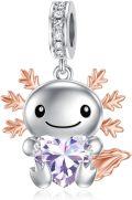 wholesale 925 Sterling Silver Axolotl Charm with Pink Birthstone Heart Pendant for Bracelets Jewelry Making Gifts for Women-0-12