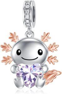wholesale 925 Sterling Silver Axolotl Charm with Pink Birthstone Heart Pendant for Bracelets Jewelry Making Gifts for Women-06-Jun-Axolotl