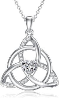 wholesale 925 Sterling Silver 925 with Moissanite Triquetra Pendant Necklace for Women-1-Silver Celtic Necklace-Heart Cut Moissanite