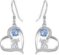 wholesale Sterling Silver Highland Cow Sunflower Dangle Stud Leverback Hoop Earrings-0-3-March