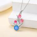 wholesale 925 Sterling Silver Tulip Pendant Necklace with Blue Opal Stone for Women Dainty -0-3