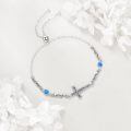 wholesale 925 Sterling Silver Cross Blue Opal Platinum Plated Adjustable Bracelet-0-1