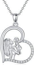 wholesale 925 Sterling Silver Angel & Baby in Heart Pendant Necklace with Cubic Zirconia Stones for Women Girls  43cm Chain Length-0-0
