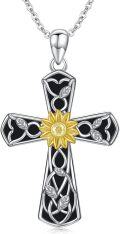 wholesale 925 Sterling Silver Sunflower Cross Necklace for Women Men Catholic Religious s 47cm Chain Length-0-0