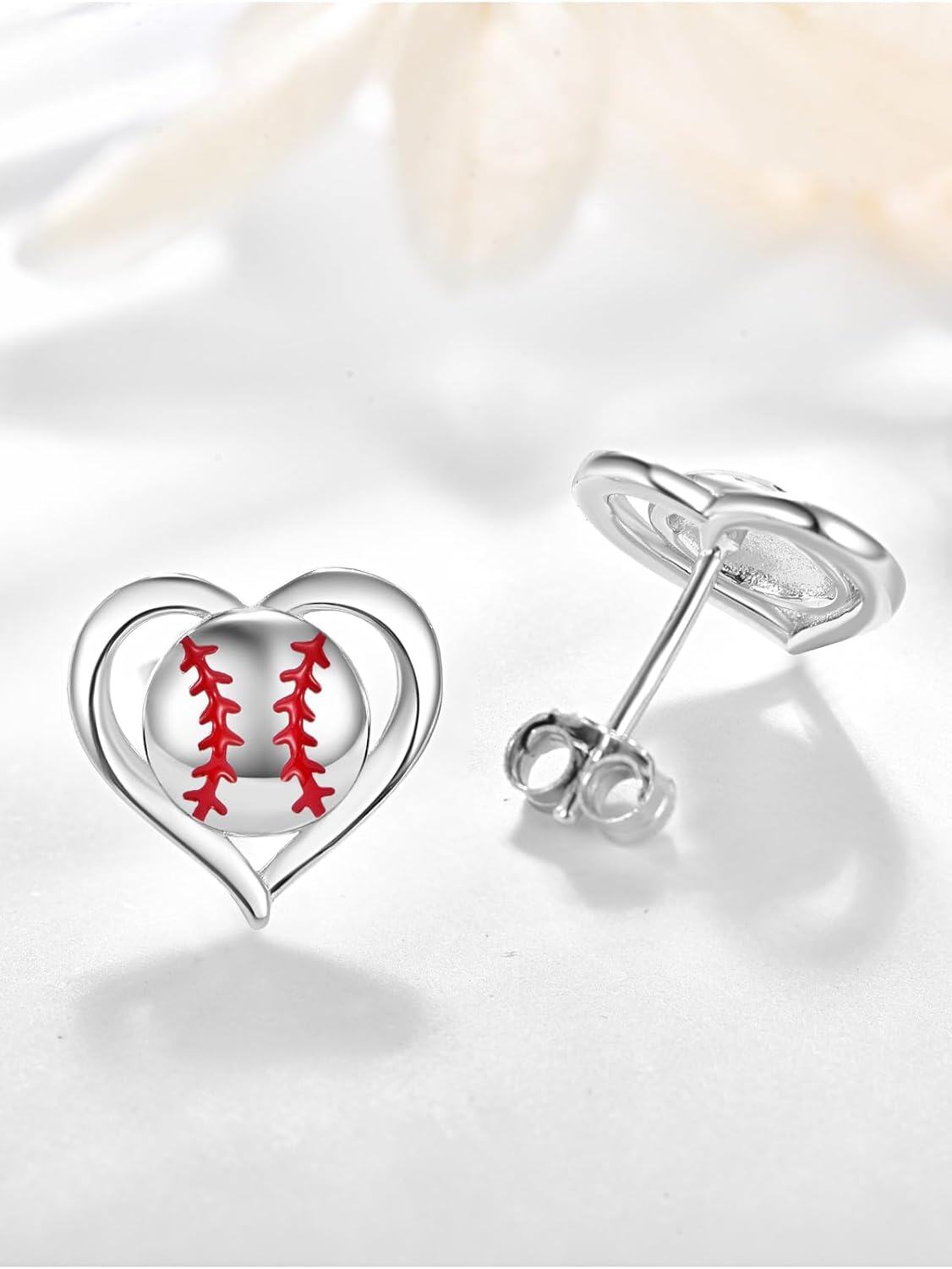  Sterling Silver Heart Stud Sports Game Earrings Jewelry Gifts for Women -0-3