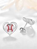 wholesale 925 Sterling Silver Baseball Heart Stud Earrings Sporty Gift for Women-0-2