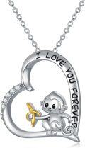 wholesale 925 Sterling Silver Monkey Heart Love You Forever Pendant Necklace for Women-0-0
