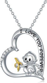 wholesale 925 Sterling Silver Monkey Heart Love You Forever Pendant Necklace for Women-Monkey