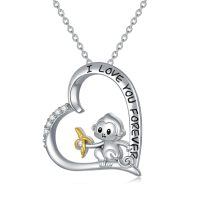 wholesale 925 Sterling Silver I Love You Forever Monkey Banana Heart Pendant Necklace-Monkey