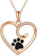 wholesale 14K Gold Black Enamel Dog Cat Paw Print Heart Pendant Necklace 17 Chain-0-4