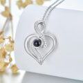 wholesale 925 Sterling Silver Heart Necklace with 5mm I Love You in 100 Languages Projection Stone - 18 Chain - Romantic Gift for Women-0-2