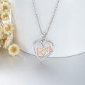 wholesale 925 Sterling Silver Double Heart with Mom and Cubic Zirconia Pendants Necklaces for Women Gifts-0-1